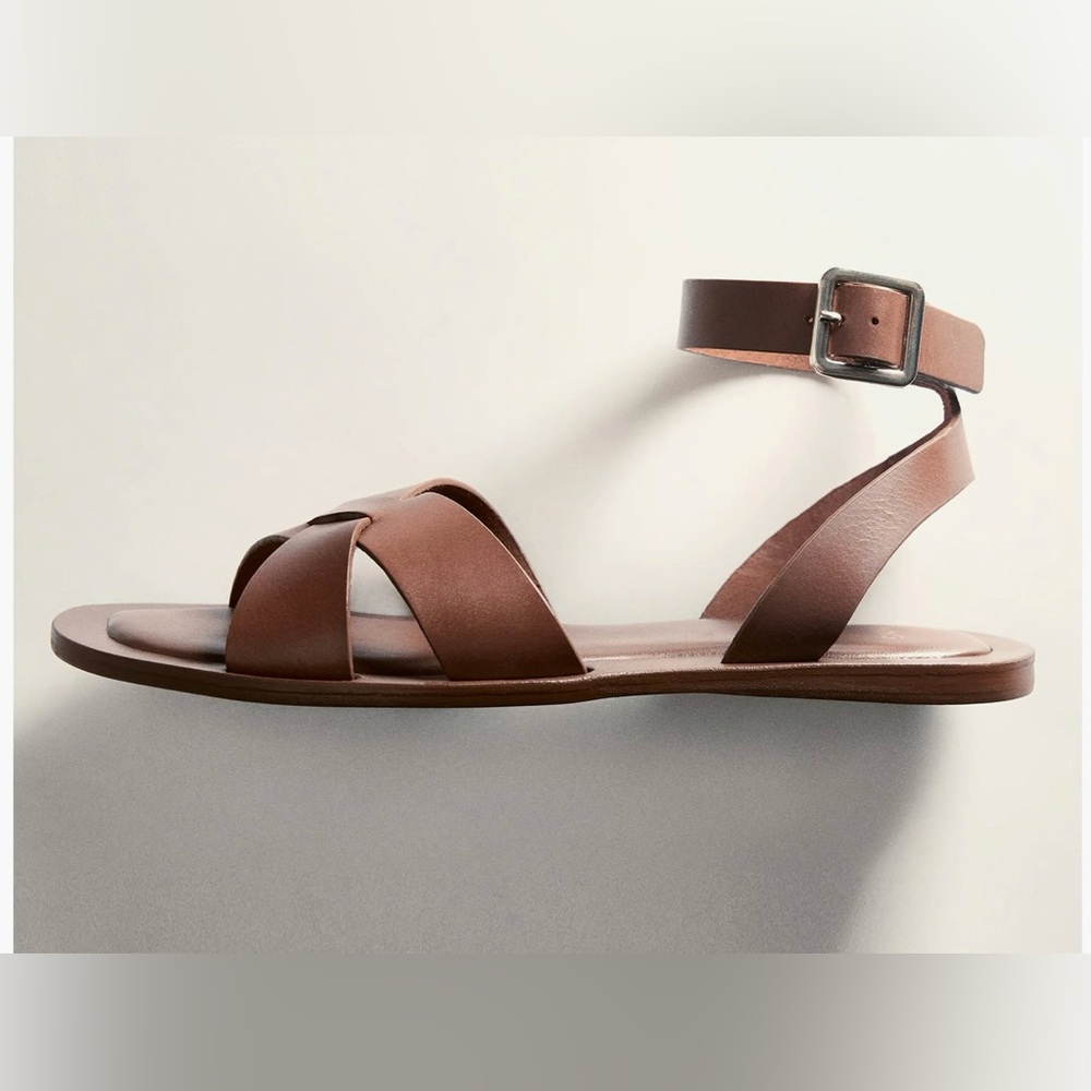 Mango Ankle Strap Leather Sandals